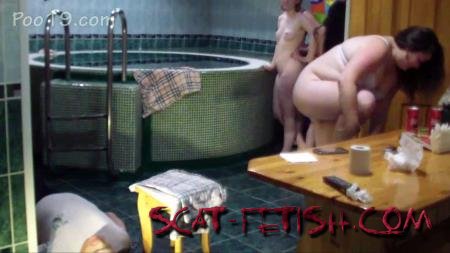 Defecation (MilanaSmelly) Toilet slave serves 4 ladies in sauna [HD 720p] Scatology, Group