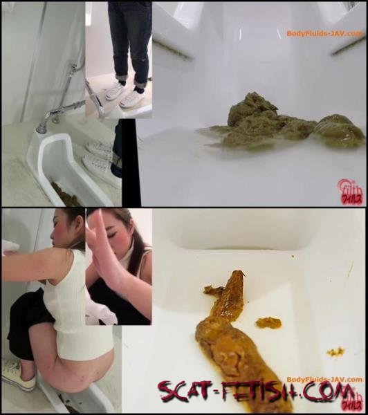 Girls defecates big shit pile in public toilet close-up. () Defecation/Filth plus [FullHD 1080p]