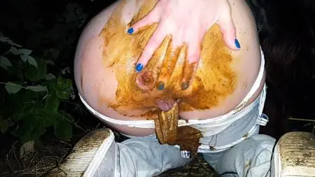 Panty Scat (Anna Coprofield) Quick Shit in Jeans at Night [FullHD 1080p] Jean Pooping, Solo Scat