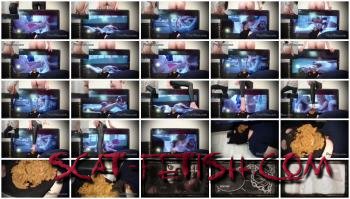 Toilet Slavery (Poo Alina) Alina shitting in mouth of the toilet slave sitting on the TV [HD 720p] Femdom, Shit