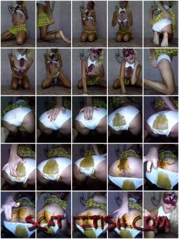 Panty Scat (MissAnja) Filthy Schoolgirl Poop in Her White Panty and Make Big Mess with Poo Smearing [FullHD 1080p] Extreme, Solo Screenshot 1