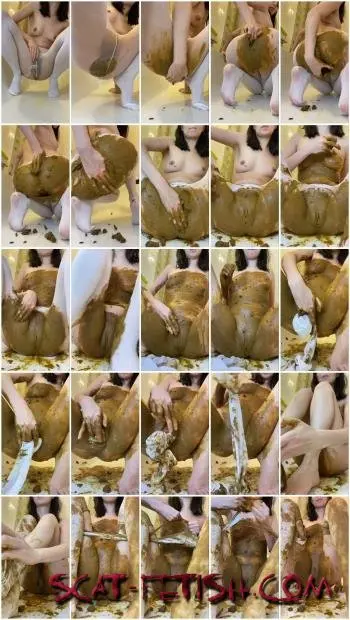 Defecation (p00girl) I poop, tear, put white pantyhose into my pussy and rub shit all over my body [UltraHD 2K] Solo, Big Pile Screenshot 1