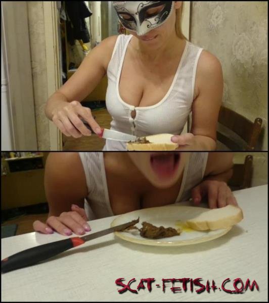 Brown wife eating shit with bread. () Defecation/Dirty masturbation [FullHD 1080p]