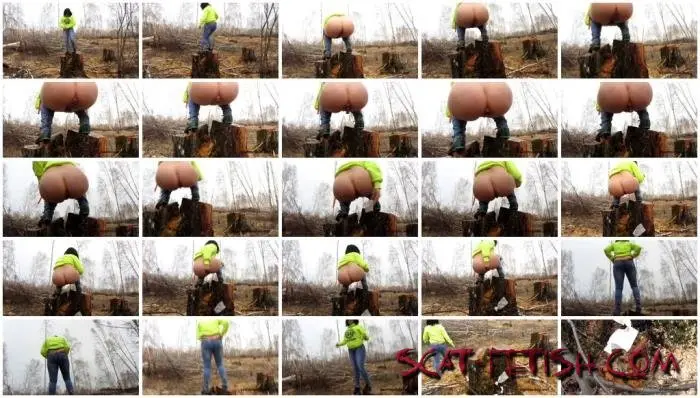 Outdoor Poop (Scatting) A girl shits on a stump [HD 720p] Solo, Shitting Ass Screenshot 1