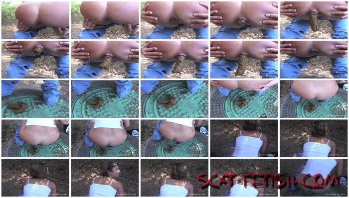 Outdoor Scat (NaturalScatGirls) Woman shits outdoors on a manhole [HD 720p] Solo, Shit Screenshot 1