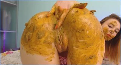 DirtyLena Shits Heavily and Smears Poop All Over Her Body - popular scat video at Scat-Fetish